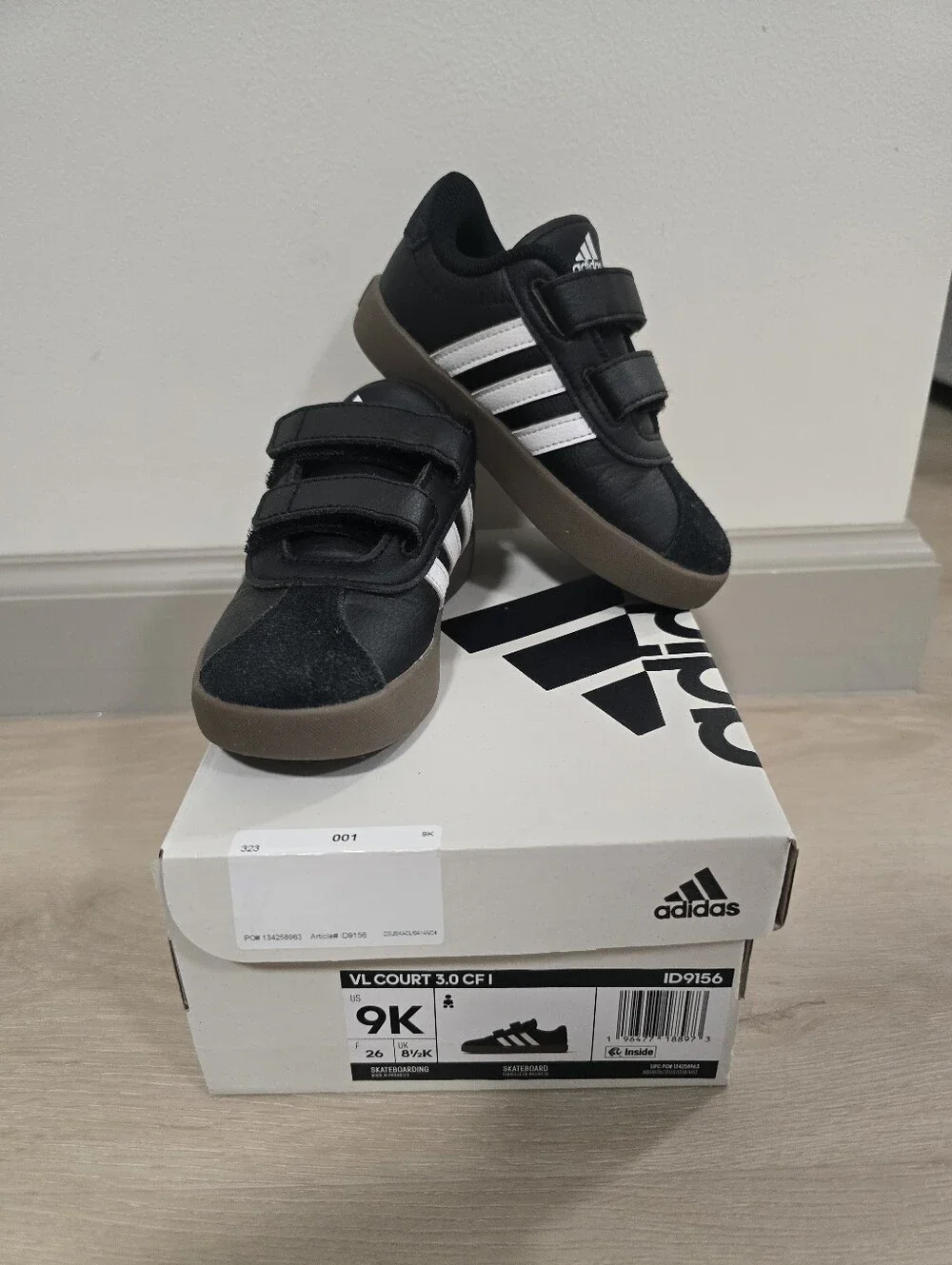 adidas Kids Black and White Velcro Sneakers